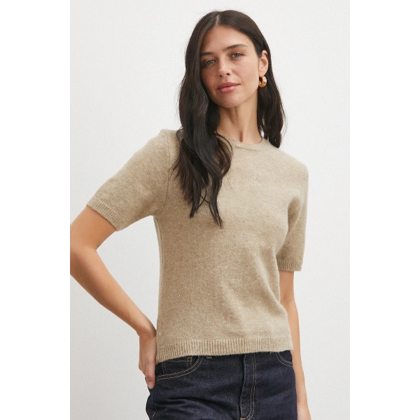 Simli Kısa Kol Kazak Vizon