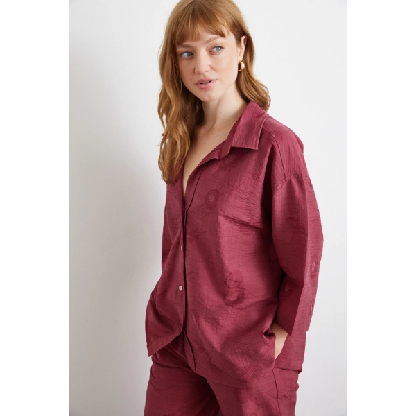 Fakir Kol Oversize Gömlek Bordo