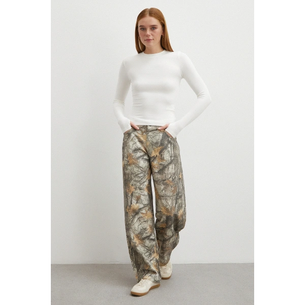 Desenli Boyfriend Premium Jean Bej