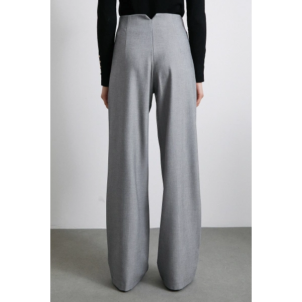 Yüksek Bel Geniş Paça Pantolon Gri