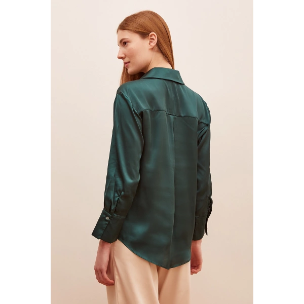 Basic Saten Gömlek Koyu Yeşil