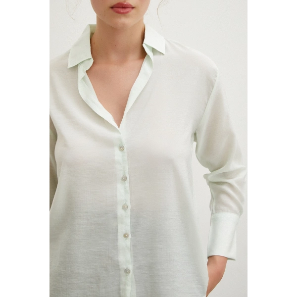 V Yaka Robalı Gömlek Mint