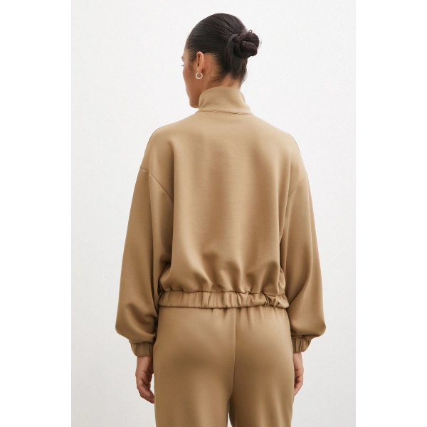 Fermuarlı Sweatshirt Camel