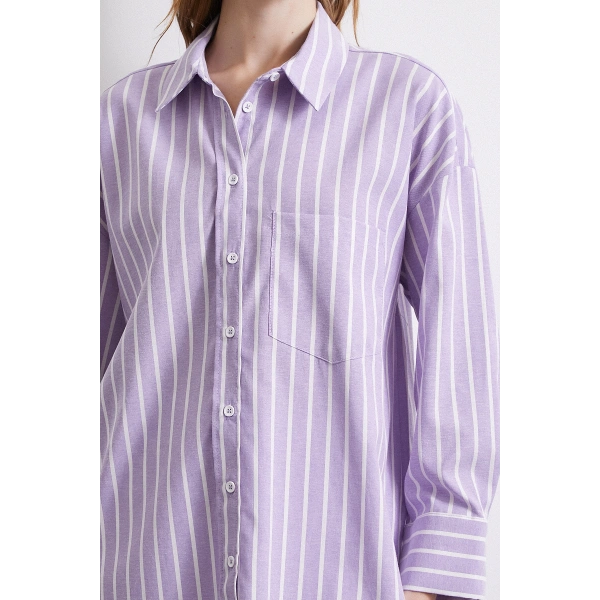 Lila Çizgili Gömlek Lila