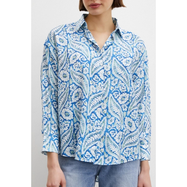 Şal Desen Modal Gömlek Mavi