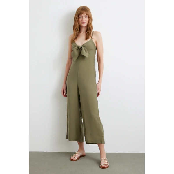 Fiyonklu Askılı Tulum Haki