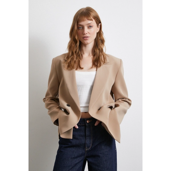 Klasik Poliviskon Ceket Bej