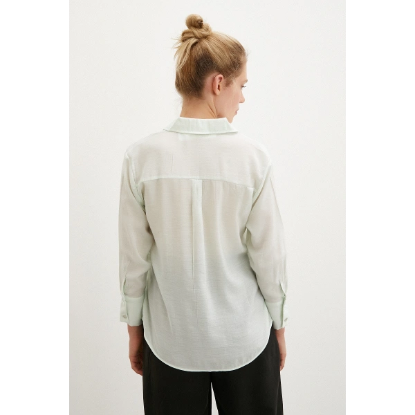 V Yaka Robalı Gömlek Mint