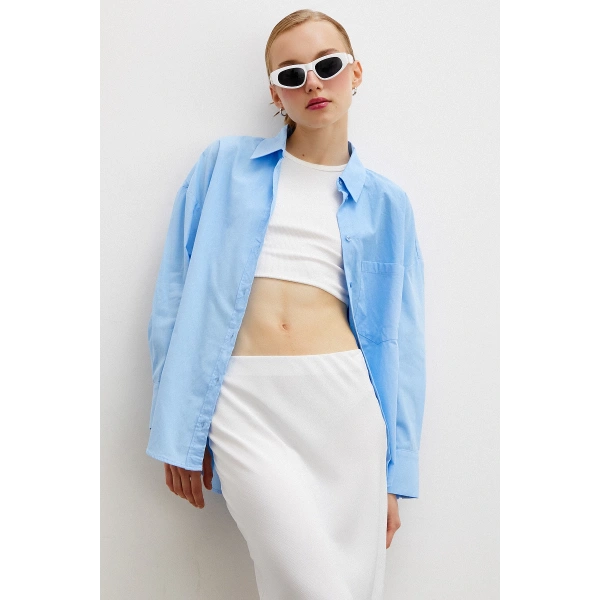 Regular Fit Poplin Gömlek Açık Mavi