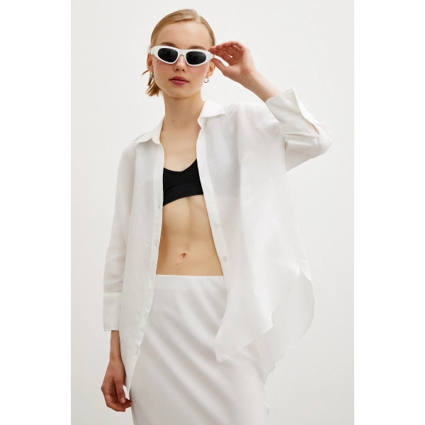 Fakir Kol Keten Gömlek Beyaz