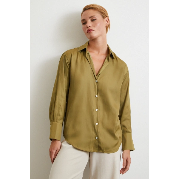 Diagonal Desen Gömlek Yeşil