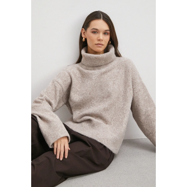 Balıkçı Yaka Uzun Kollu Kazak Gri