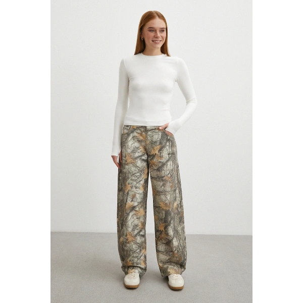 Desenli Boyfriend Premium Jean Bej