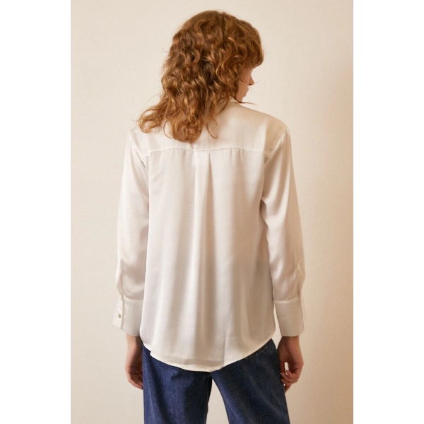 Basic Saten Gömlek Kırık Beyaz