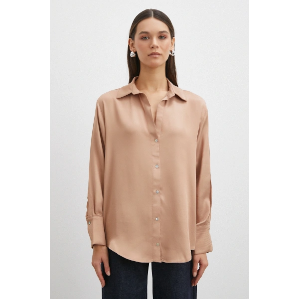 Viskon Saten Gömlek Somon