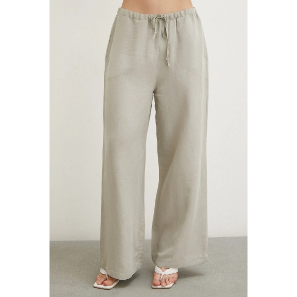 Beli Lastikli Bol Paça Pantolon Haki