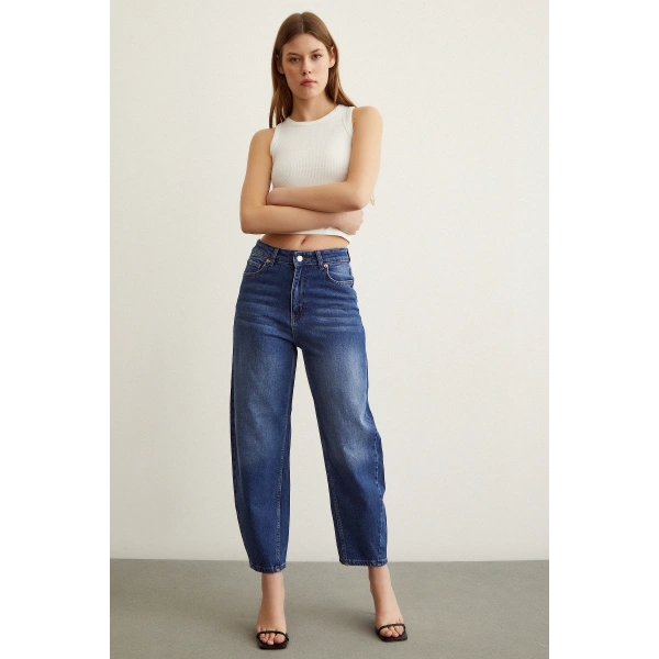 Yüksek Bel Mom Jean Mavi
