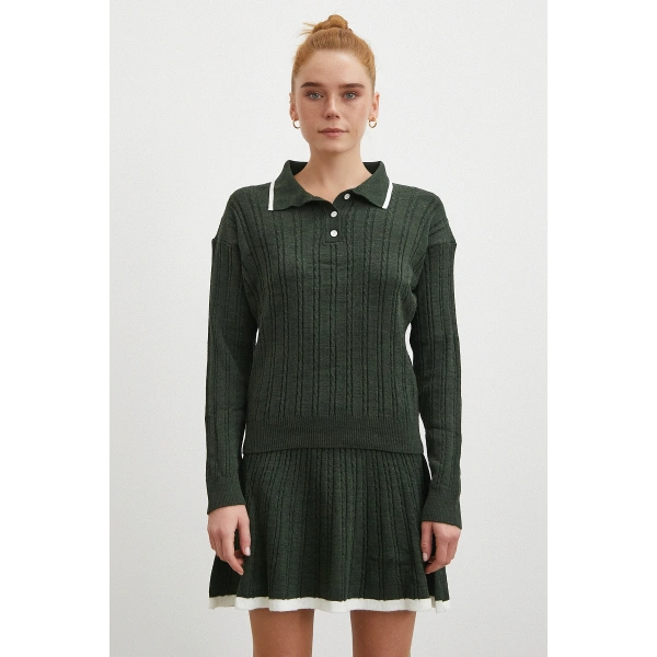 Polo Yaka Etekli Takım Haki