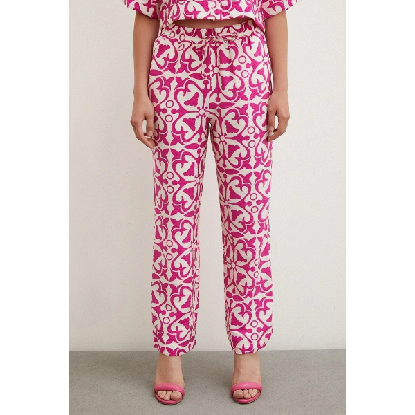 Beli Lastikli Boru Paça Pantolon Fuşya