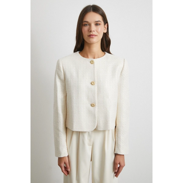 Koton Düğmeli Uzun Kollu Ceket Ekru