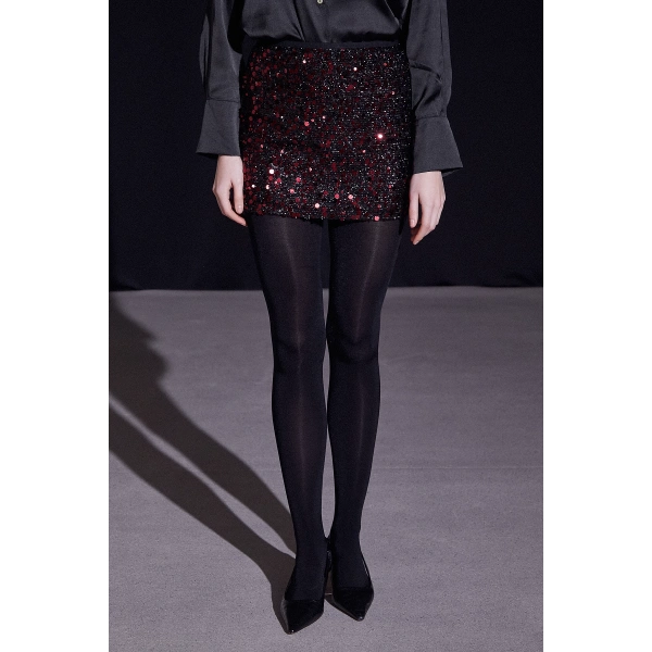 Pul Detaylı Mini Etek Bordo