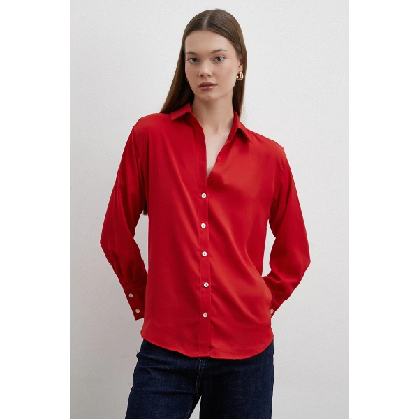 Cupra Saten Gömlek Kırmızı