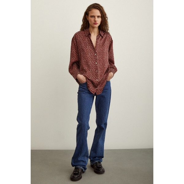 Puantiye Desenli Saten Gömlek Kiremit