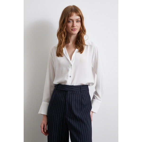 Basic Saten Gömlek Ekru