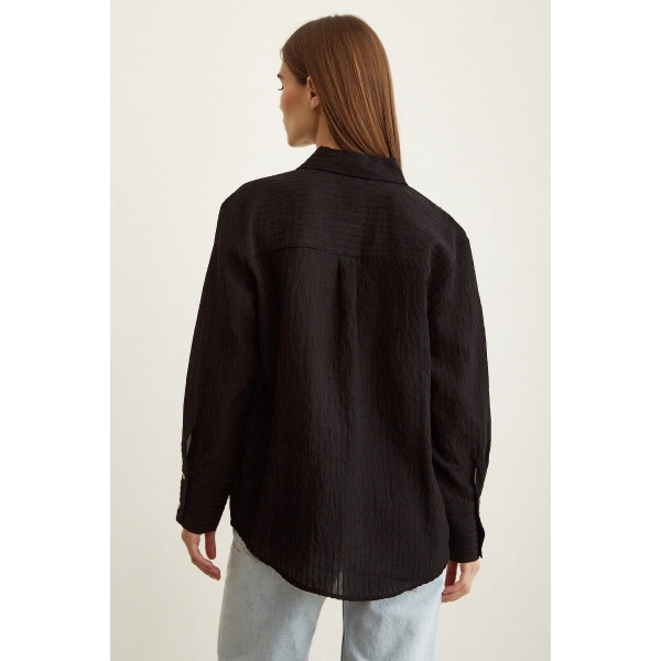 Çizgi Desenli Gömlek Siyah