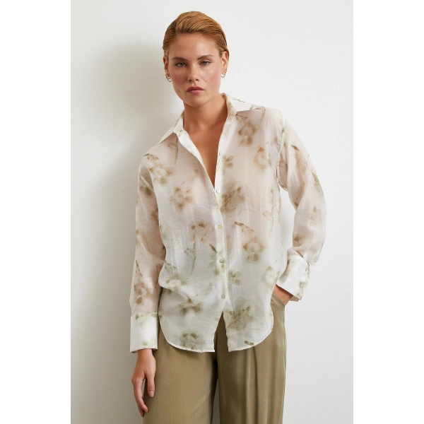 Organze Desenli Tül Gömlek Yeşil