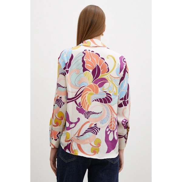 İpek Desen Gömlek Mor