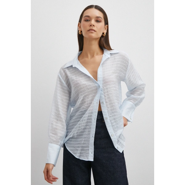 Kabartma Çizgili Gömlek Mavi