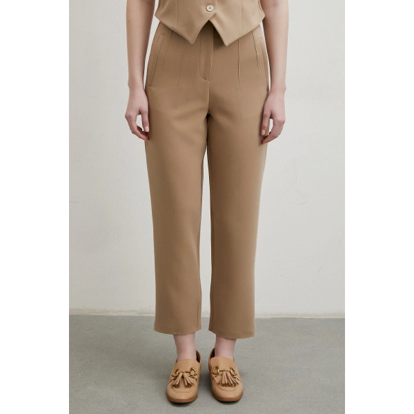 Önü Pensli Skinny Kumaş Pantolon Vizon