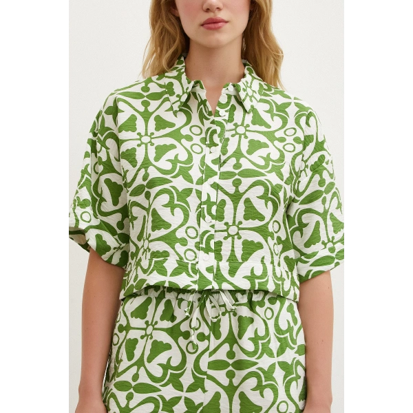 Kısa Kollu Crop Gömlek Yeşil