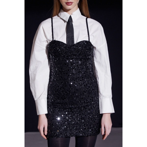 Askılı Pul Elbise Siyah