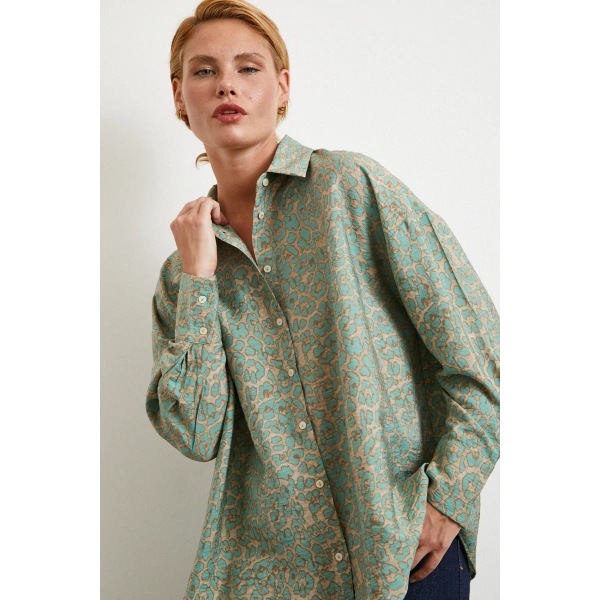 Leopar Desen Javanez Gömlek Fuşya