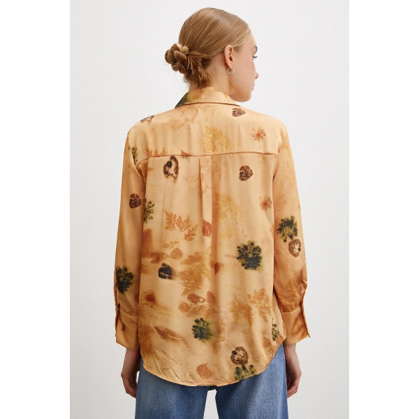 Desenli Saten Gömlek Somon