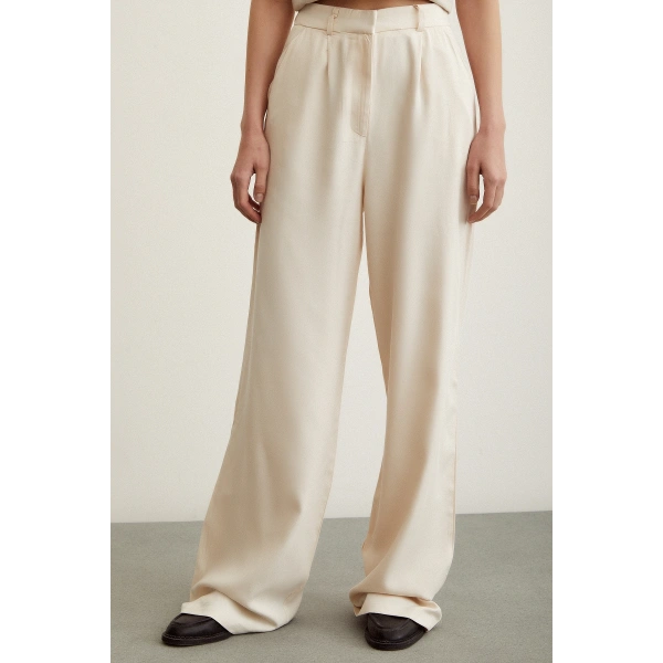 Geniş Paça Pantolon Krem
