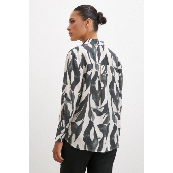 Desenli Modal Gömlek Haki