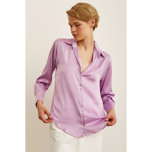 Basic Saten Gömlek Mor