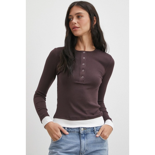 Garnili Çıtçıtlı Bluz Bordo