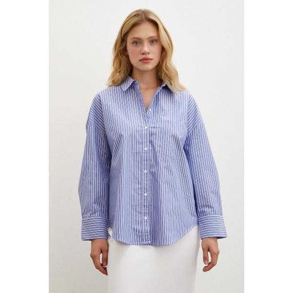 Çizgili Gömlek Mavi