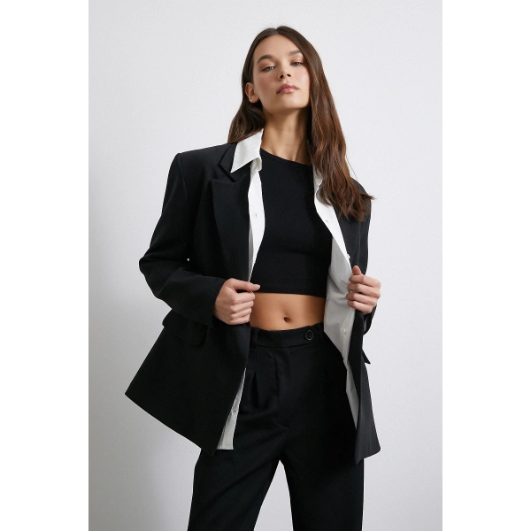 Klasik Poliviskon Ceket Siyah