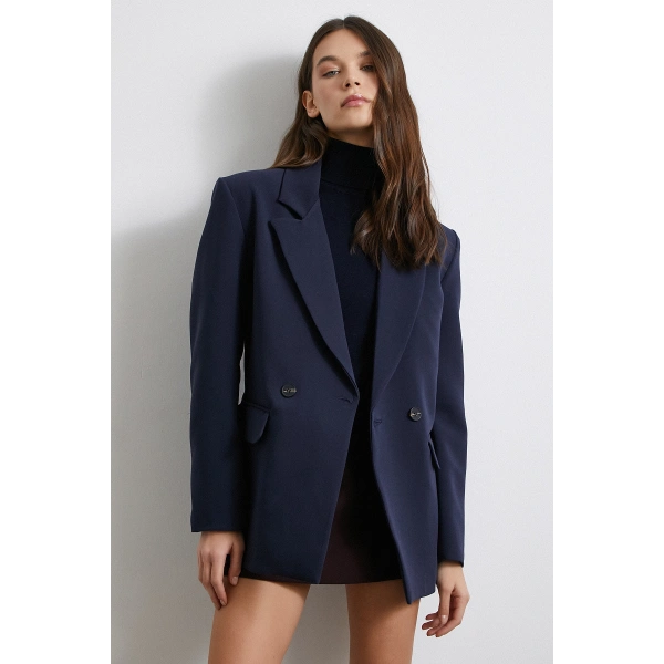 Klasik Poliviskon Ceket Lacivert
