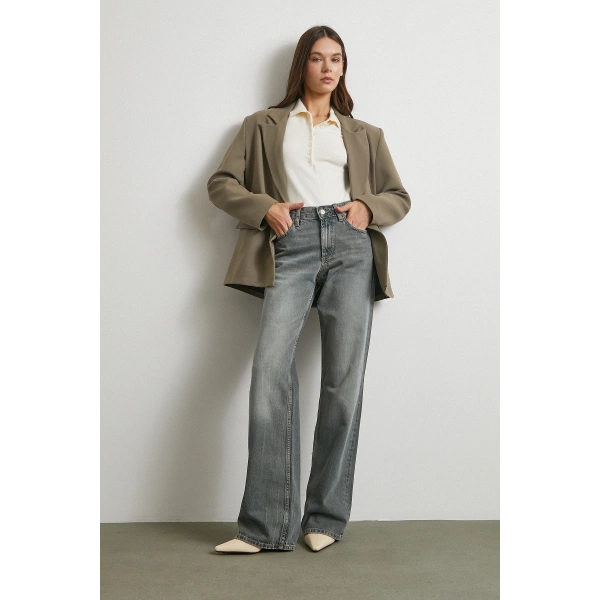 Beş Cepli Yüksek Bel Jean Füme