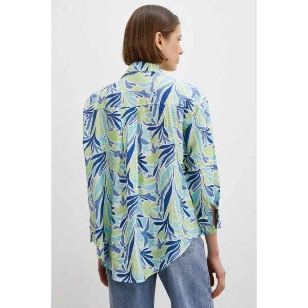 Baskılı Modal Gömlek Mavi