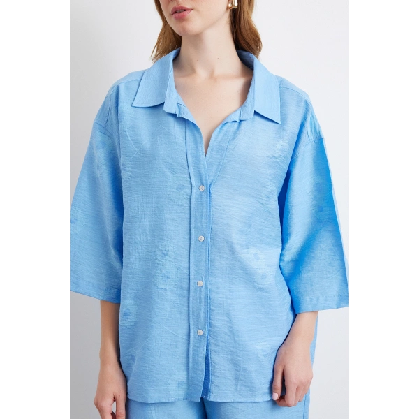 Fakir Kol Oversize Gömlek Mavi