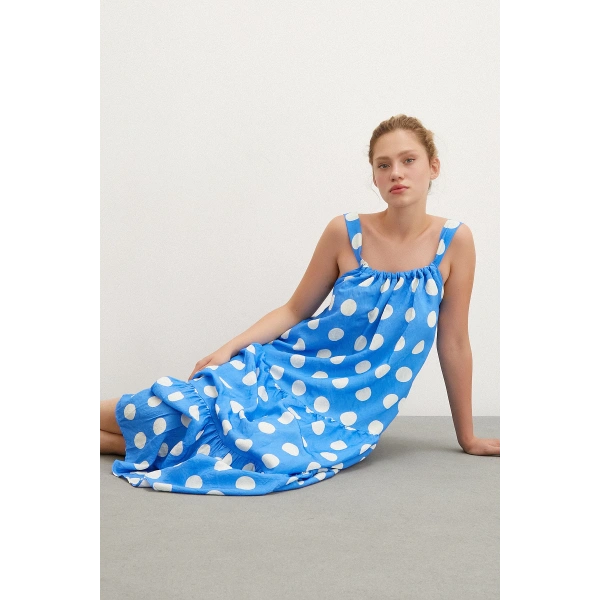 Askılı Puanlı Elbise Mavi