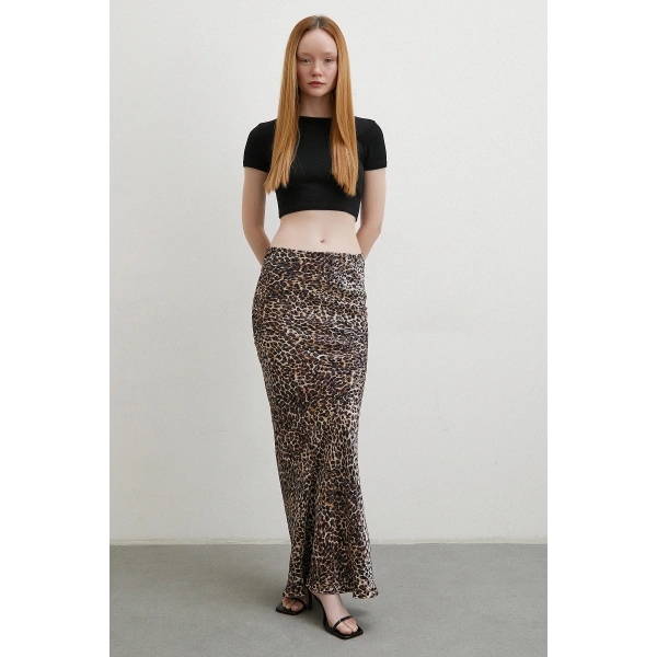 Leopar Desenli Verev Etek Bej