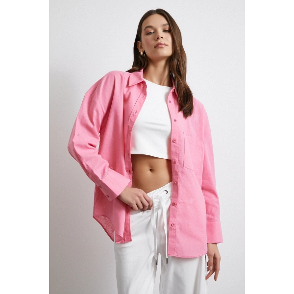 Lendy Keten Gömlek Pembe